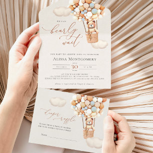 Invitation Tout En Un Bear Balloons Baby shower Tous en une invitation