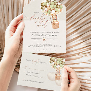 Invitation Tout En Un Bear Balloons Baby shower Tous en une invitation