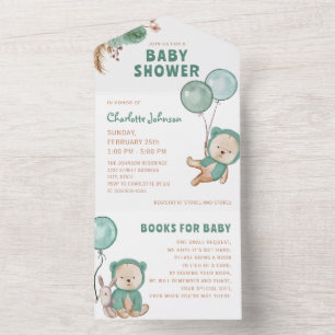 Invitation Tout En Un Bear Pampas Genre Neutre Baby shower Boho