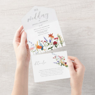 Invitation Tout En Un Beau Mariage Fleur sauvage coloré