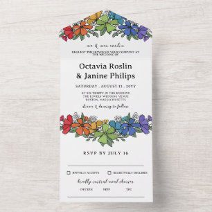 Invitation Tout En Un Beau Rainbow Floral Mariage LGBT