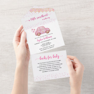 Invitation Tout En Un Bébé Chéri Voiture Rose de la Saint-Valentin