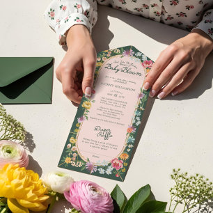 Invitation Tout En Un Bébé en Fleur Jardin Floral Baby shower à serre