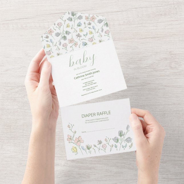 Invitation Tout En Un Bébé en fleurs Baby Shower Mixte (Déchirure)