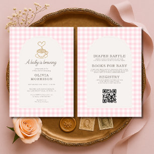 Invitation Tout en Un Bébé Fille Prépare du Café Baby Shower