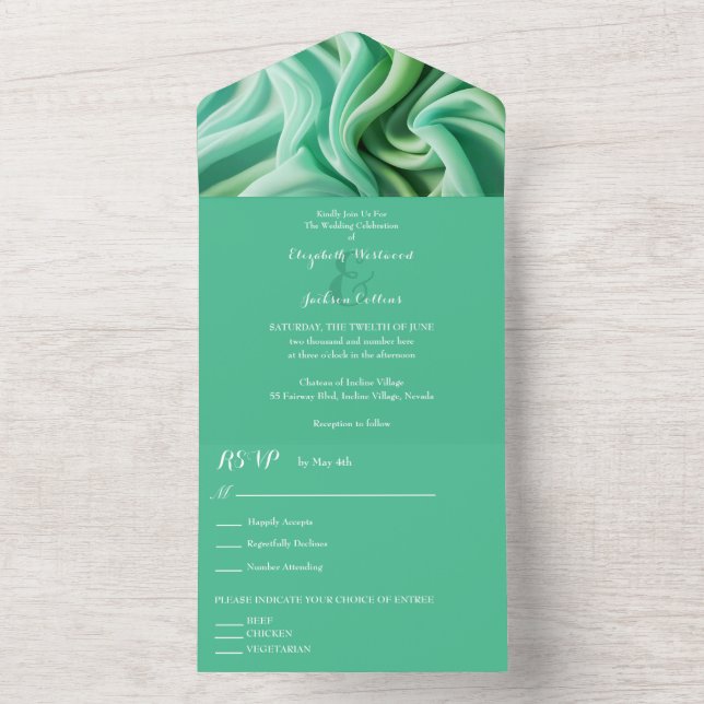 Invitation Tout En Un Belle Mariage verte de mer (À l'intérieur)