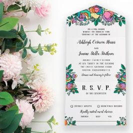 Invitation Tout En Un Belle Rose arc-en-ciel Mariage Floral