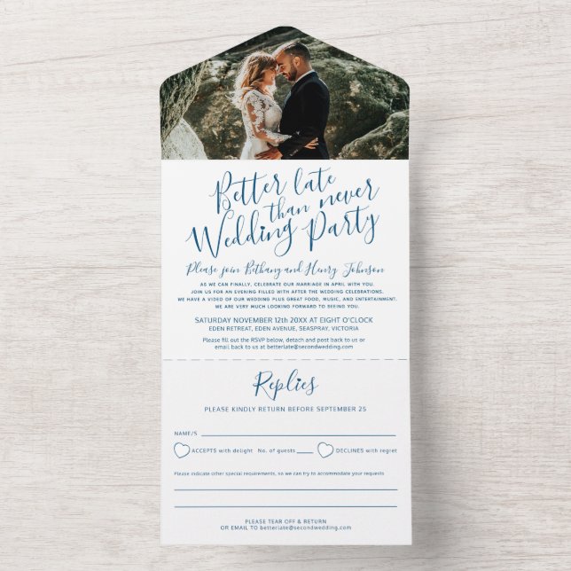 Invitation Tout En Un Better late wedding party (À l'intérieur)