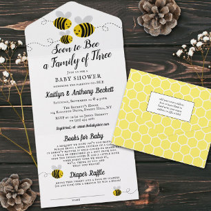 Invitation Tout En Un Bientôt Être Une Famille De Trois   BABY SHOWER