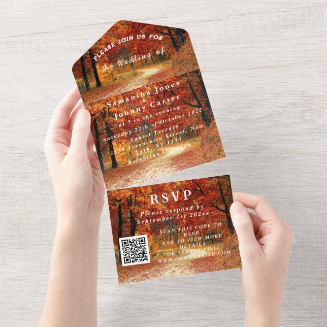 Invitation Tout En Un Birch Bark Fall Country Rustic Wood Feuilles (Déchirure)