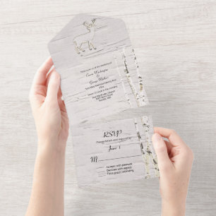 Invitation Tout En Un Birch Trees rustiques et Mariage de cerfs
