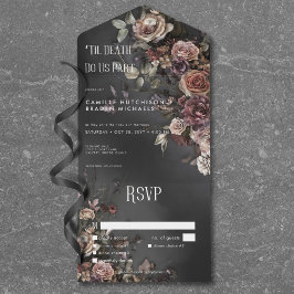 Invitation Tout En Un Black Moody Gothic Flowers & Dîner Mist