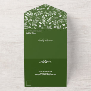 Invitation Tout En Un Blanc Botaniques Vert Pas d'enveloppe Mariage
