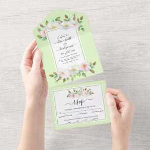 Invitation Tout En Un Blanc, rose vif rose vert mariage
