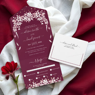 Invitation Tout En Un Blancs en cascade guirlande bordeaux mariage