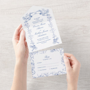 Invitation Tout En Un Bleu Bleu Bleu Victorien Mariage