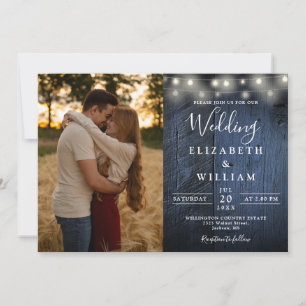 Invitation Tout en un bleu Chaîne de bois éclaire Mariage Pho