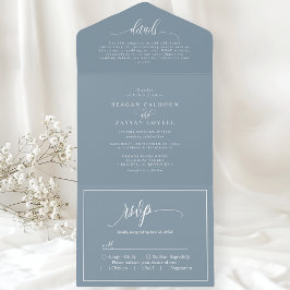 Invitation Tout En Un Bleu Duché Simple Script moderne