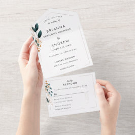 Invitation Tout En Un Bleu élégant Botanique