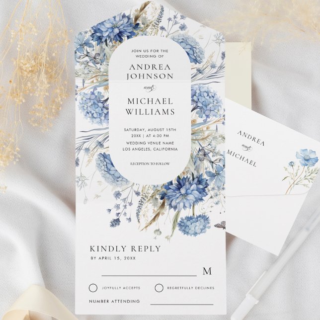 Invitation Tout En Un Bleu Lavande Florale Aquarelle Printemps Mariage (Créateur téléchargé)