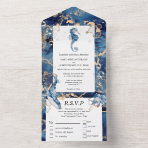 Invitation Tout En Un Bleu orange baleine de mer océan profond chic