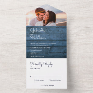 Invitation Tout En Un Bleu Rustique Chaîne Lumières Monogramme Mariage p