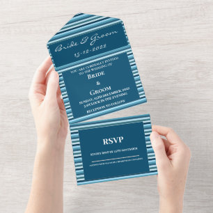 Invitation Tout En Un Bleu Tige Mariage de luxe