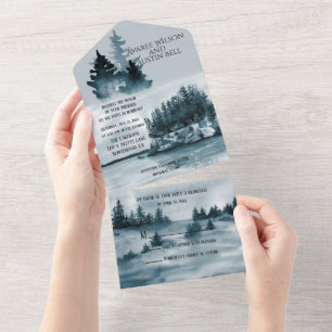 Invitation Tout En Un Bleus Aquarelle Au Chalet Du Lac 