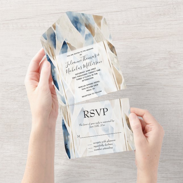 Invitation Tout En Un Blue Cream Sea Sand Ocean Beach (Déchirure)