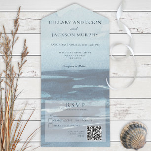 Invitation Tout En Un Blue Seascape Beach Code QR