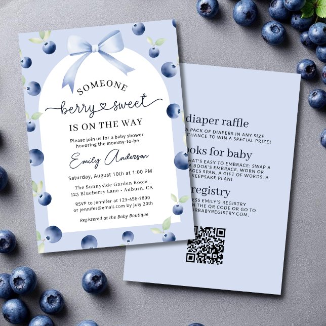 Invitation Tout en un Blueberry Berry Sweet Bow Baby shower (Créateur téléchargé)