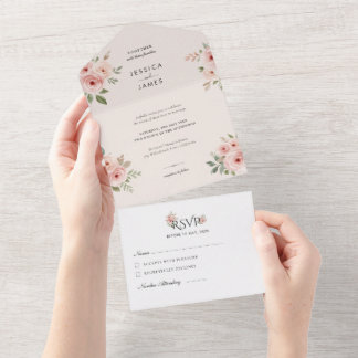Invitation Tout En Un Blush Roses Editable Elegant Wedding