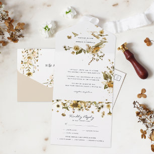 Invitation Tout En Un Boho automne fleur sauvage Mariage botanique