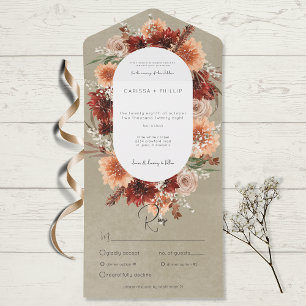 Invitation Tout En Un Boho Automne Rust & Pêche Floral Oval Sage Dîner