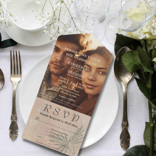 Invitation Tout En Un Boho Beige Vert Abstrait Forme minimaliste Site We