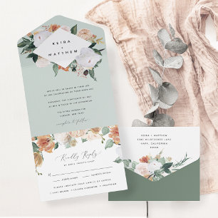 Invitation Tout En Un Boho Blooms   Mariage floral géométrique moderne