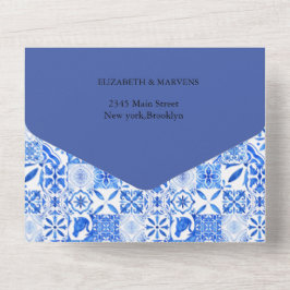 Invitation Tout En Un Boho Blue tuiles et citron mariage Arch
