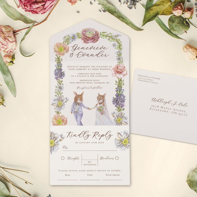 Invitation Tout En Un Boho Bunny Love Aquarelle Mariage et RSVP (Créateur téléchargé)
