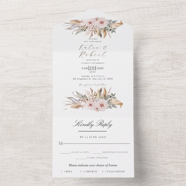 Invitation Tout En Un Boho Chic Aquarelle Mariage Floral (À l'intérieur)