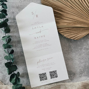 Invitation Tout En Un Boho Chic Blush Pink double code QR Mariage