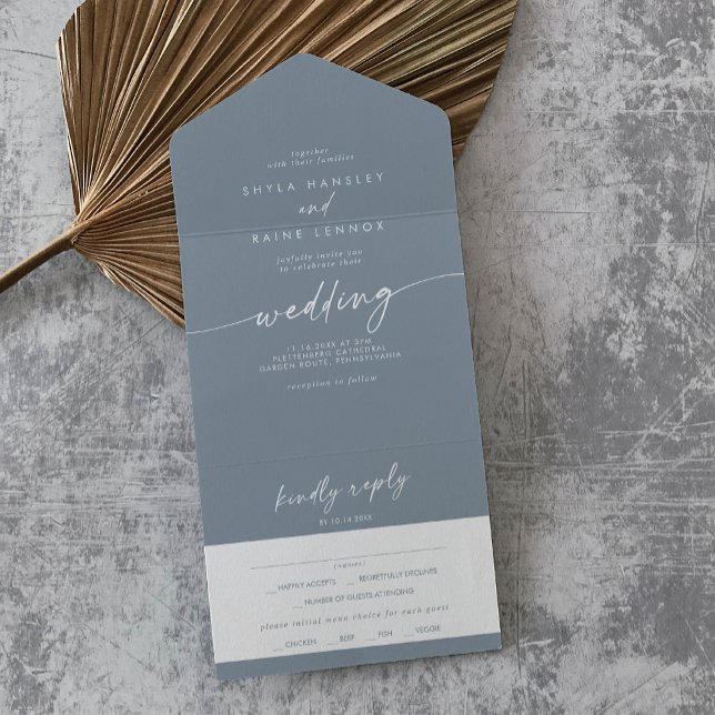 Invitation Tout En Un Boho Chic Dusty Blue Meal Choice RSVP Mariage (Créateur téléchargé)