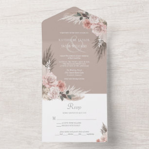 Invitation Tout En Un Boho Chic Pampas Grass Earth Tones Floral Mariage