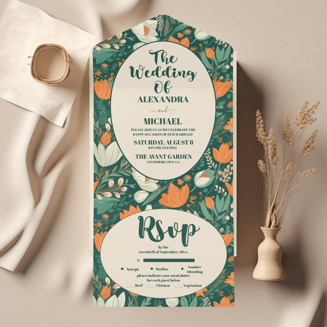 Invitation Tout En Un Boho Chic Retro Coloré Floral Mariage (Créateur téléchargé)
