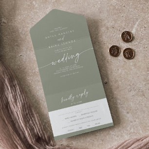 Invitation Tout En Un Boho Chic Sage Green Repas Choix RSVP Mariage