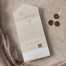 Invitation Tout En Un Boho Chic Vintage Gold QR Code Mail En Mariage