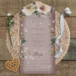 Invitation Tout En Un Boho Cream Roses Étincelle Brown