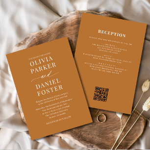 Invitation Tout en un Boho Cuivre Bronze QR Code Mariage