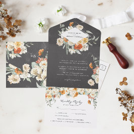 Invitation Tout En Un Boho Dark Floral Greenery Mariage botanique