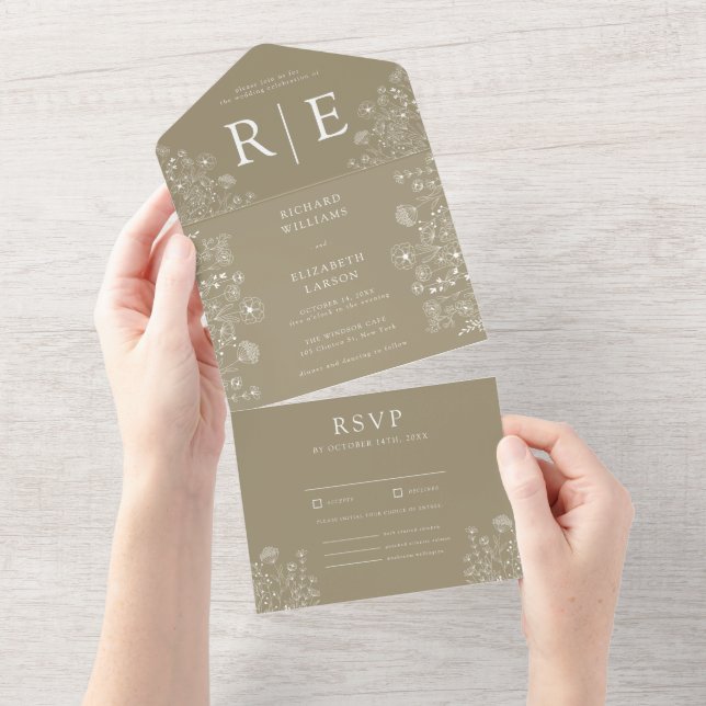 Invitation Tout En Un Boho Fleur sauvage moderne Mariage aquarelle (Déchirure)