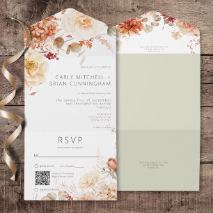 Invitation Tout En Un Boho floral de la chute épicée rouille et rougit C